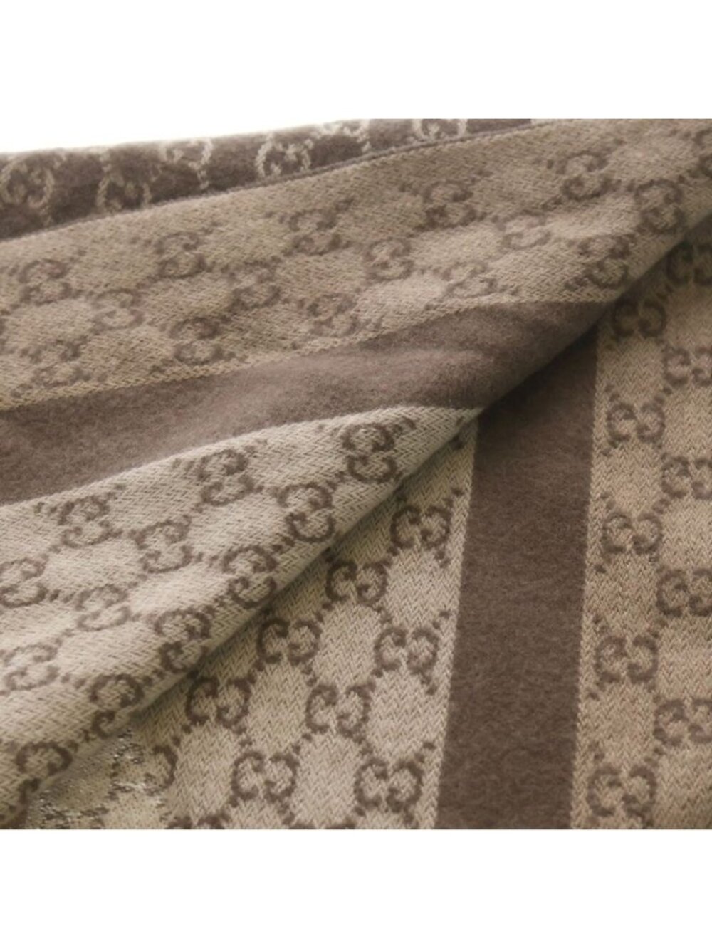 Gucci GG Pattern Wool Fringe Muffler Brown Scarf - Picture 5 of 6